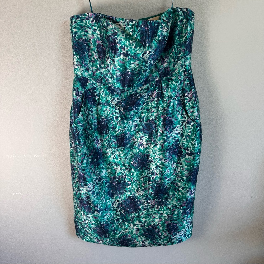 J.‎ Crew Womens 10 100% Silk Strapless Dress Teal Navy Romantic Floral Cocktail